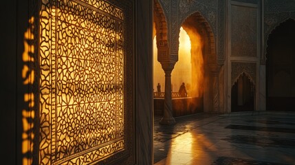 Poster - Sunlight through ornate marble screen with silhouette inside.