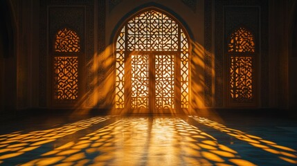Aufkleber - Ornate window casts light patterns on floor.