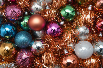 Christmas Baubles, Tinsel, Retro Festive, Warm Tungsten, Nostalgic