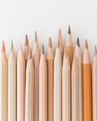 Leinwandbilder - Variety of skin tone colored pencils arranged in a row on a white background.