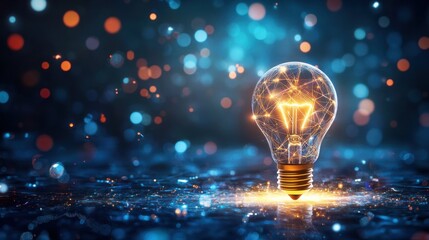 Wall Mural - sparkling light bulb with network connections on a dark background