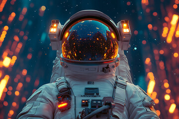 Wall Mural - An astronaut in a space suit against a backdrop of vibrant cosmic elements.