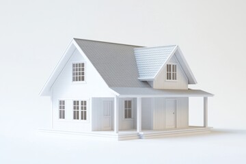 Poster - Minimalist white house model, clean design, simple architecture, isolated on white background.