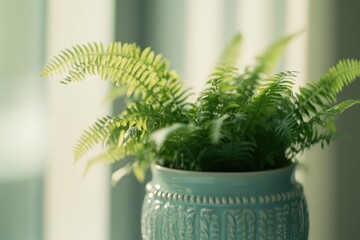 Poster - Potted fern in light blue vase.