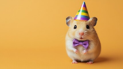 Sticker - Hamster wearing a party hat and bow tie. (1)