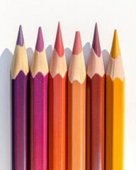 Poster - Six colored pencils, purple to yellow, on a white background.