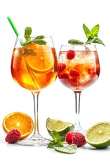 Poster - Two cocktails with fruits and mint.