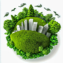 Wall Mural - eco-friendly urban landscape with green buildings and nature integration