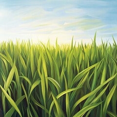 Wall Mural - Vibrant Green Grass Field under a Sunny Sky