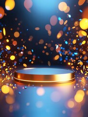 Poster - Bright Circular Platform Surrounded by Colorful Bokeh Lights and Sparkles