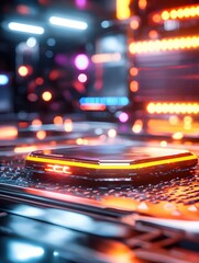 Poster - Futuristic Technology Concept with Neon Lights and Advanced Electronic Device