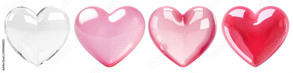 3d red heart shape png cut out element set, transparent background ...