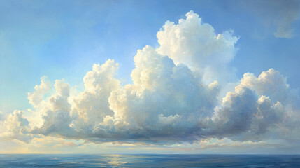 a stunning photorealistic portrayal of a sky filled with massive cumulus clouds, highlighted with so