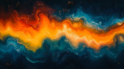 Sticker - A colorful wave of light and dark blue and orange swirls. The colors are vibrant and the lines are wavy