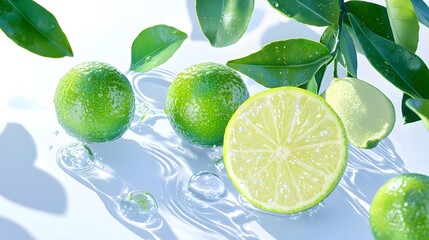 Wall Mural - A slice of lime is on a table with water splashing around it