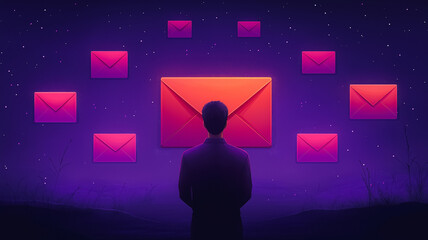 Wall Mural - a man is looking at a bunch of red envelopes