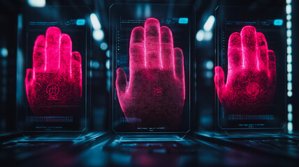Wall Mural - three hands are shown in a computer screen, one of which is pink