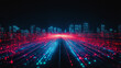 © PixelFoundry - A cityscape with a red and blue line running through it