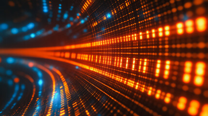 Wall Mural - a computer screen with a bright orange line that is filled with small squares. the squares are all d