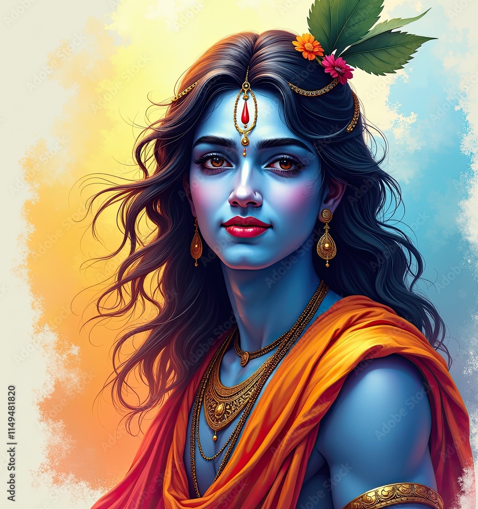 Curated visual reference: Picture Idea: Digital Painting Sketch Of Lord Krishna With Smooth Painterly Strokes