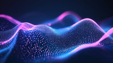 Wall Mural - Abstract digital wave background with glowing particles creating a mesmerizing visual effect in vibrant blue and pink colors, representing data waves and technology dynamics