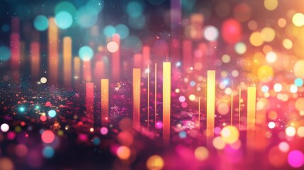 Wall Mural - Abstract digital landscape with vibrant glowing bars and colorful bokeh effects, creating a mesmerizing visual experience for background and design projects