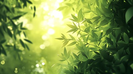 Wall Mural - Lush Green Leaves Bask In Sunlight In A Forest