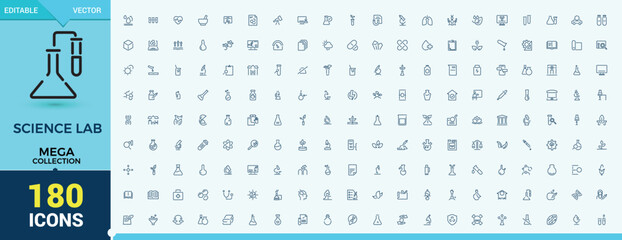 Wall Mural - science icon set. lab icon mega set. includes icons for discovery, formula, research, technology, tu