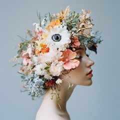 Poster - Flower Crown Beauty: A Serene Floral Portrait