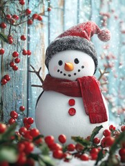 Wall Mural - Snowman in winter attire