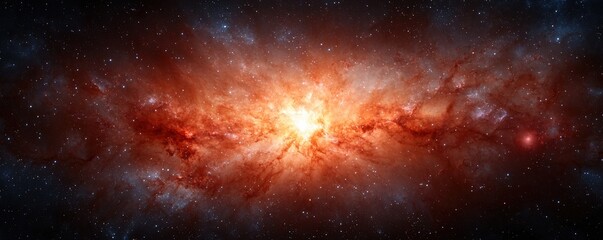 Wall Mural - galactic center gravity concept. A stunning cosmic scene featuring vibrant reds and oranges, depicting a galactic formation amidst a star-filled universe.