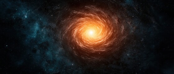 Wall Mural - galactic center gravity concept. A vibrant galaxy with a swirling pattern and a bright orange core, set against a dark cosmic background, evoking the beauty of the universe.
