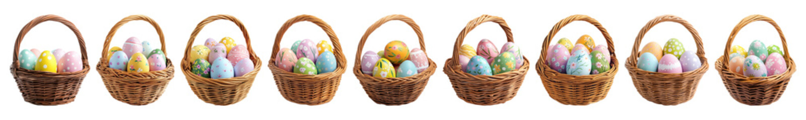 Wall Mural - PNG Colorful Easter egg baskets, element set on transparent background