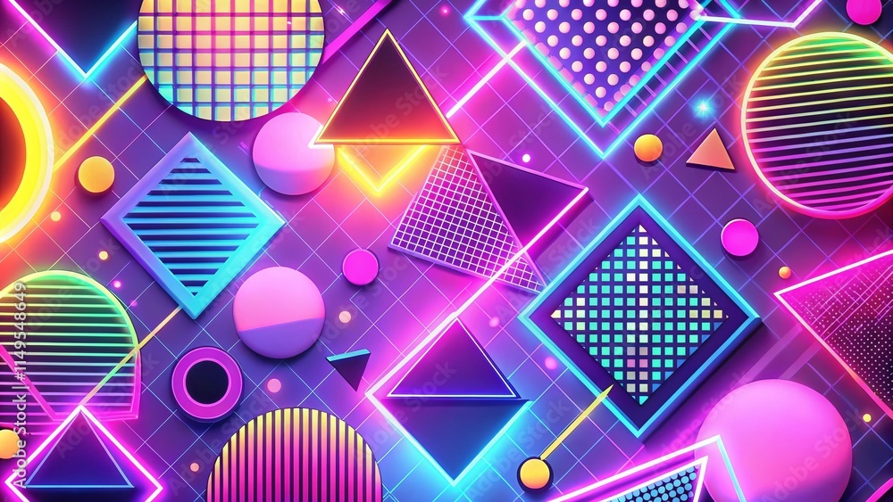 Retro 90s Abstract Background: Vibrant Neon Geometry, Pastel Pink, 4K ...