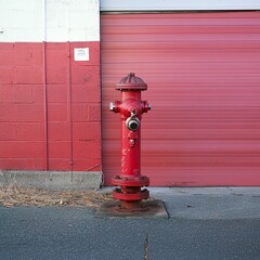 Canvas Print - Red Fire Hydrant Against a Red Brick Wall