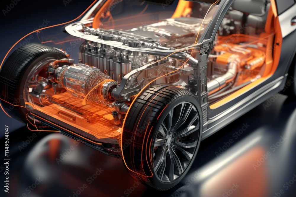 Detailed view of an electric vehicle s complex motor and power system ...