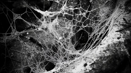 Morning Dew Adorning a Spider Web in Macro View