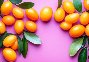 Wall Mural - Vibrant Kumquats Frame on Pink Background