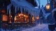 © Infinity - Snowy Village Tavern at Night: A Winter Fantasy Scene