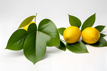 Wall Mural - Set of lemons and leaves, isolated on white background