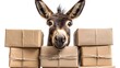 © Faaiq - A cheerful donkey carrying a load of neatly stacked boxes, radiating a joyful spirit with warm, earthy tones.