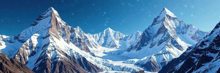 majestic mountain range with snow-capped peaks, blue background with gold texture, majestic, nature,