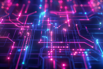 Technology and engineering background. Abstract technological network with glowing nodes and lines. Modern and complex background. Concept of future digital technology, glow of energy. Glow of energy