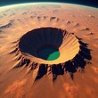 © Saksakon - Low angle shot of crater with surrounding desert, satellite imagery, terrain features, planetary surface