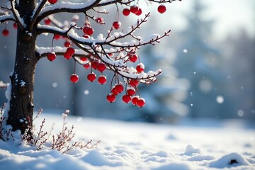 cranberries falling from a bare tree in the cold wind, wind, tree, winter