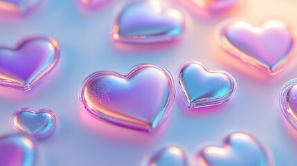 Wall Mural - Pastel Holographic Hearts: A Colorful Valentine's Day or Love Theme Background