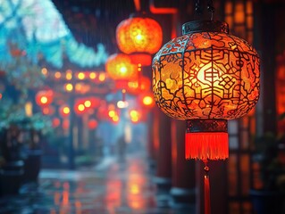 Chinese New Year of the Snake,reflecting the atmosphere of Chinese New Year, snake patterns, Chinese characteristics, and red lanterns