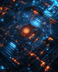 Leinwandbilder - A futuristic IT security concept background, featuring a digital lock, circuit patterns, and glowing data streams in a dark, techinspired setting