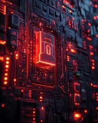 Leinwandbilder - A futuristic IT security concept background, featuring a digital lock, circuit patterns, and glowing data streams in a dark, techinspired setting