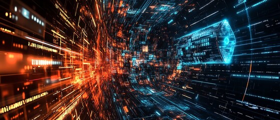 Aufkleber - An abstract IT security concept, with a digital shield, binary code, and interconnected networks, symbolizing data protection and cyber defense